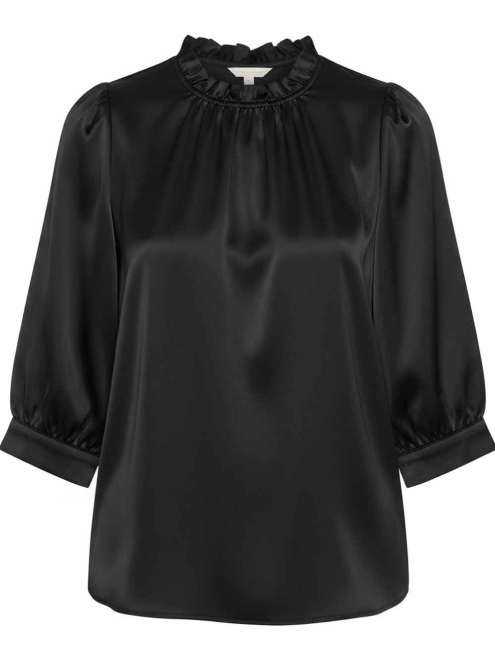 Black Ruffled Neck Satin Blouse